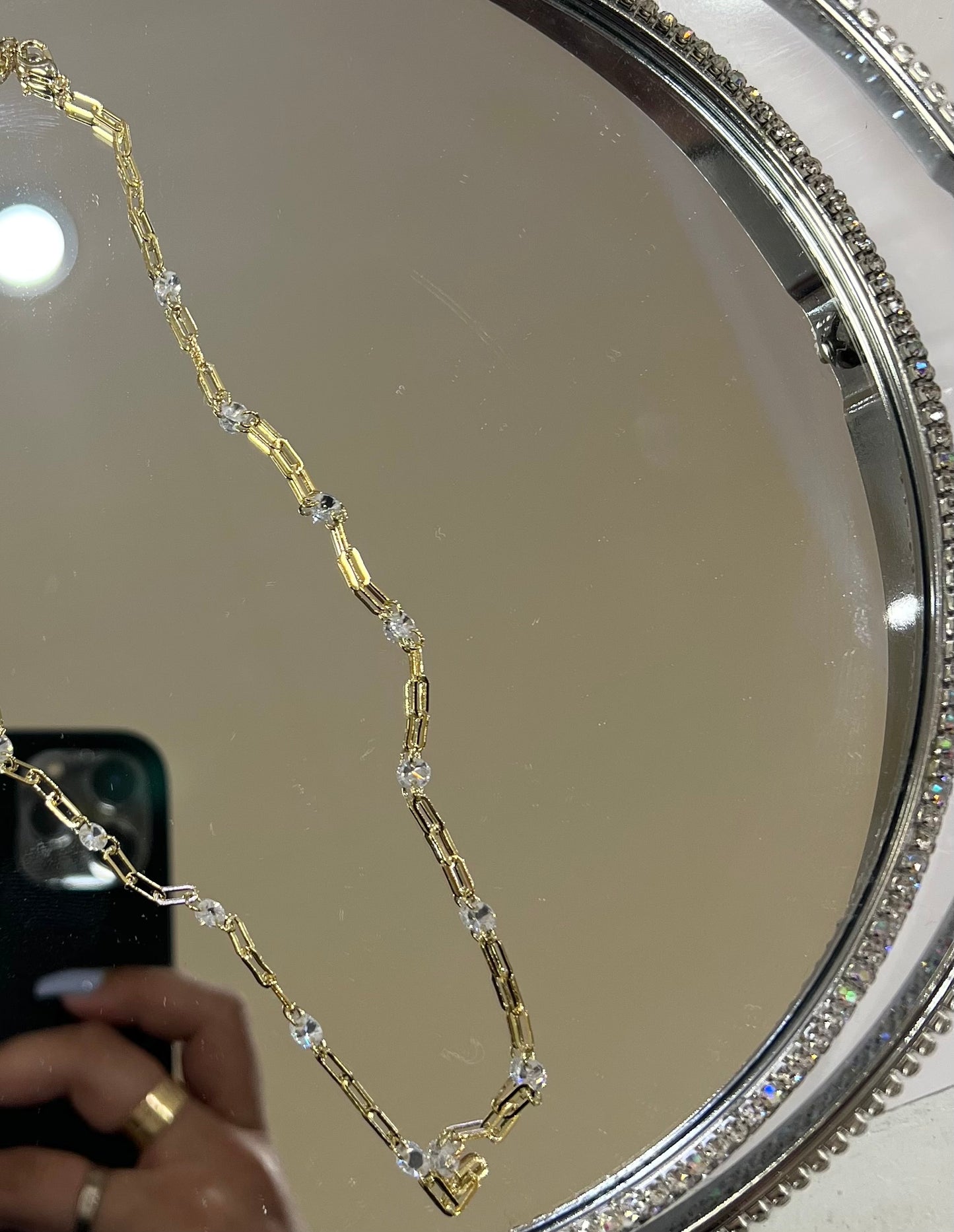 Gold Jeweled Paper Clip Chain Necklace