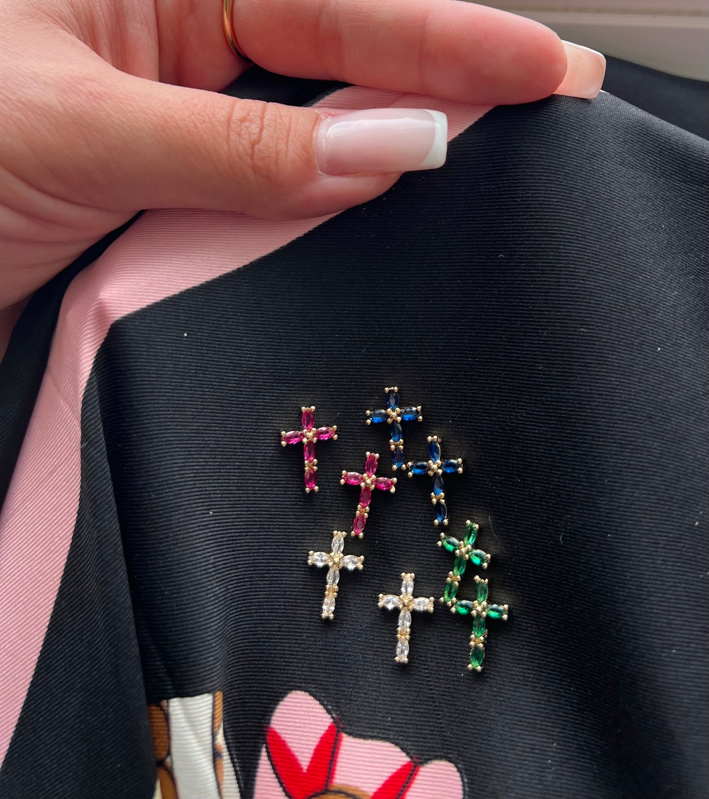 Color Stone Cross Post Earrings