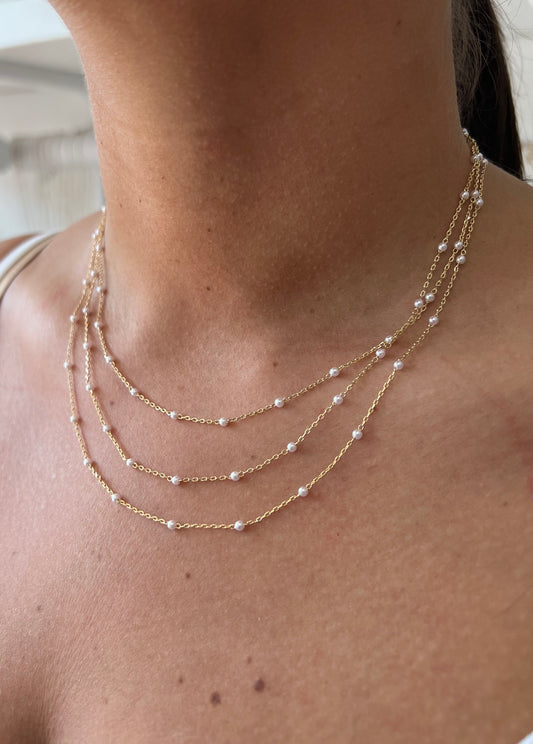 Gold / White Beaded Layer Necklace