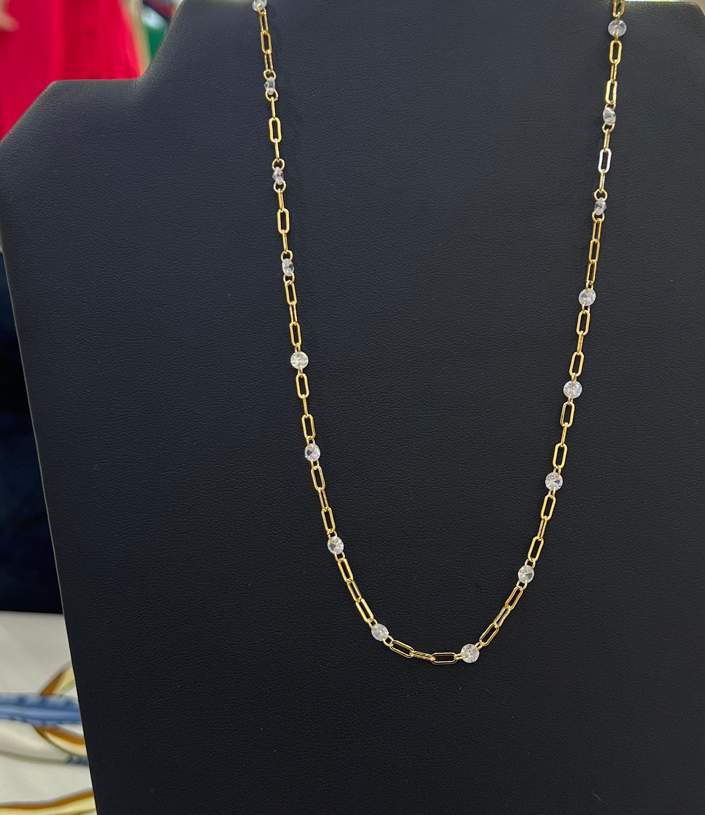 Gold Jeweled Paper Clip Chain Necklace