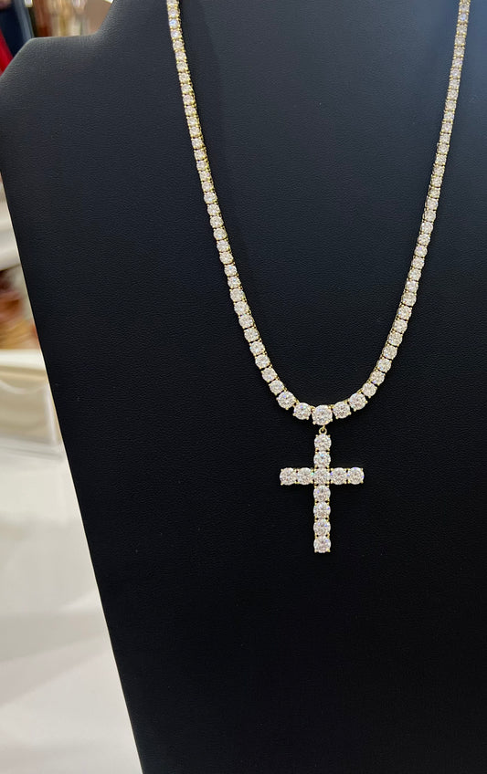 Iced Cross Tennis Necklace